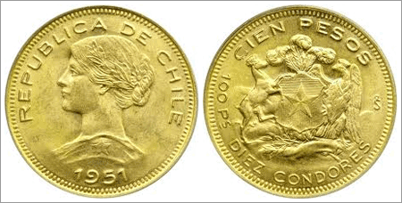 100 песо (100 pesos), Чили, 1951 год